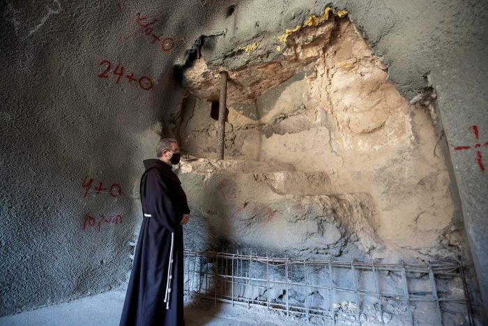 Fr. Francesco Patton, Custos of the Holy Land, shows a 2000-year-old ritual bath discovered at the site dating from the time of Jesus’s presence in Jerusalem