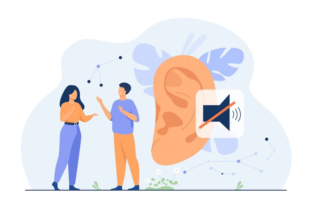 Couple of deaf people talking with hand gestures