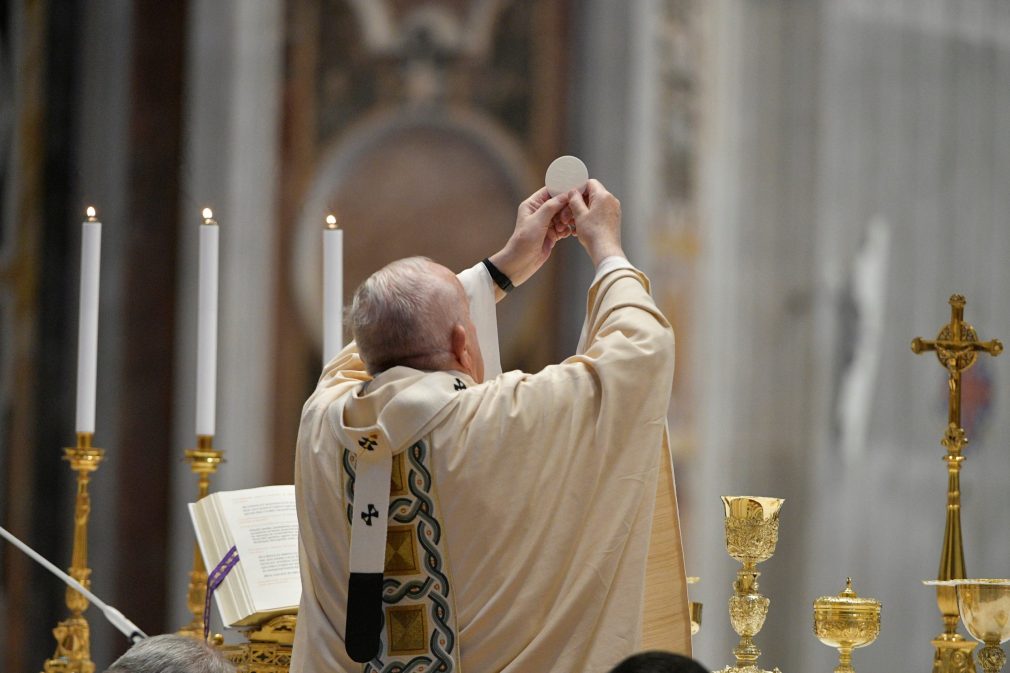 Pope Francis celebrates the Eucharist during Easter Sunday Mass at St. Peter’s Basilica at the Vatican