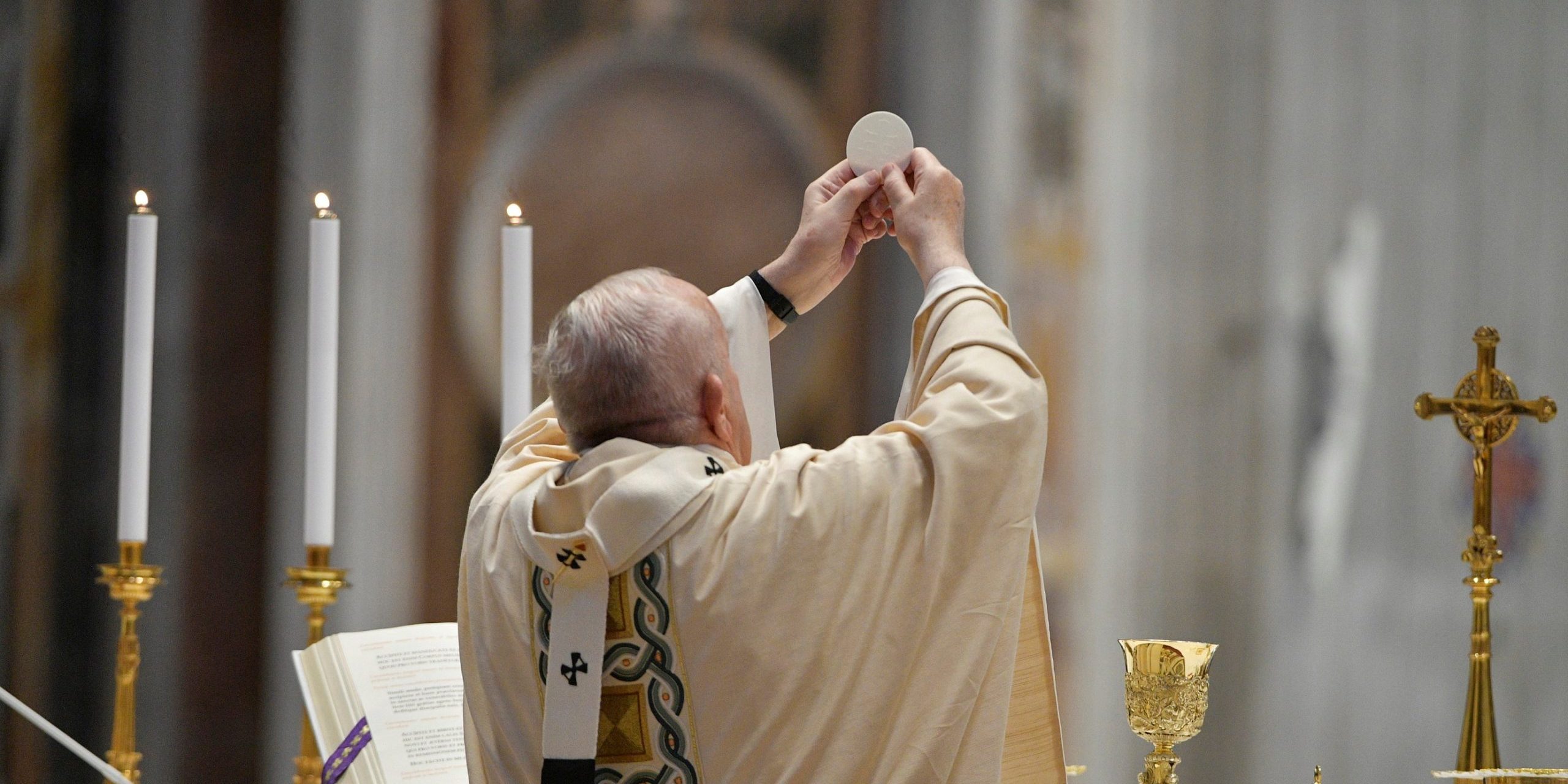 Pope Francis celebrates the Eucharist during Easter Sunday Mass at St. Peter’s Basilica at the Vatican