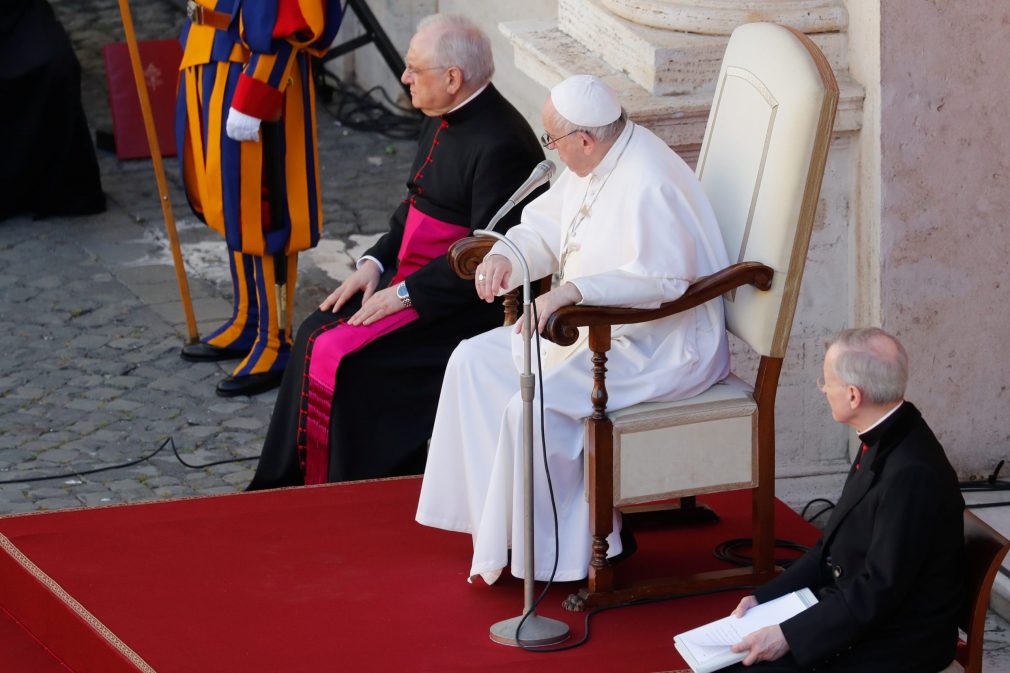 Pope Francis arrives for the weekly general audience at the Vatican