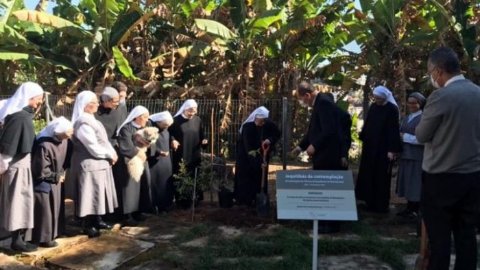 plantio-arvores-mosteiro-bh_arquidiocese-de-bh Dom Walmor e religiosas beneditinas durante plantio das mudas