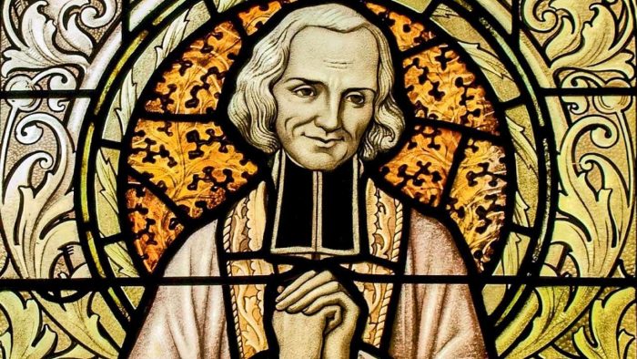 Ilustração em estilo de vitral de São João Vianney