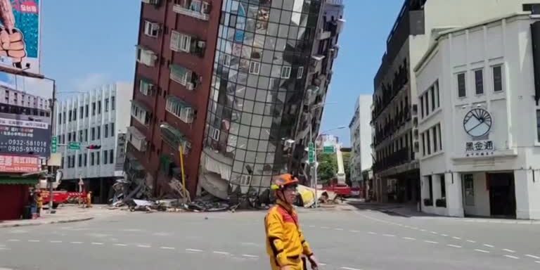 Responders save trapped residents from tilted buildings after Taiwan earthquake